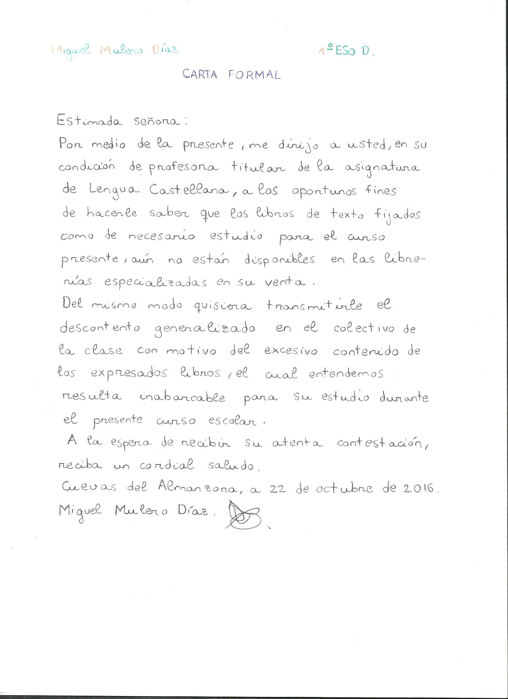 Ejemplo de una carta formal (Miguel Mulero, 1º ESO D) – El 